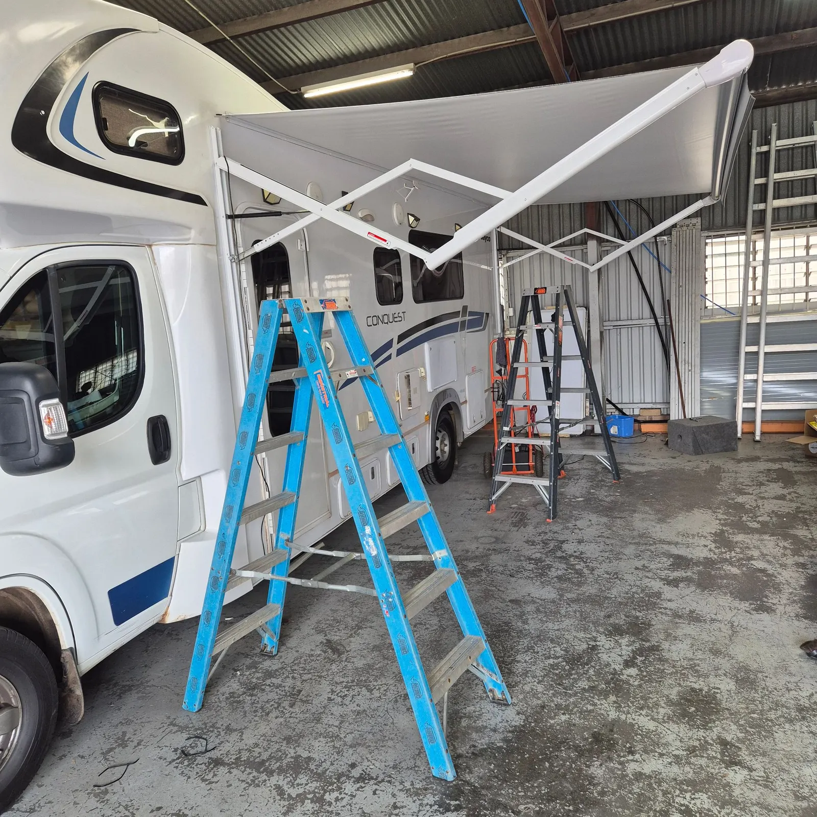 Revive Caravan Repairs technician working on a caravan in the Kippa-Ring workshop
